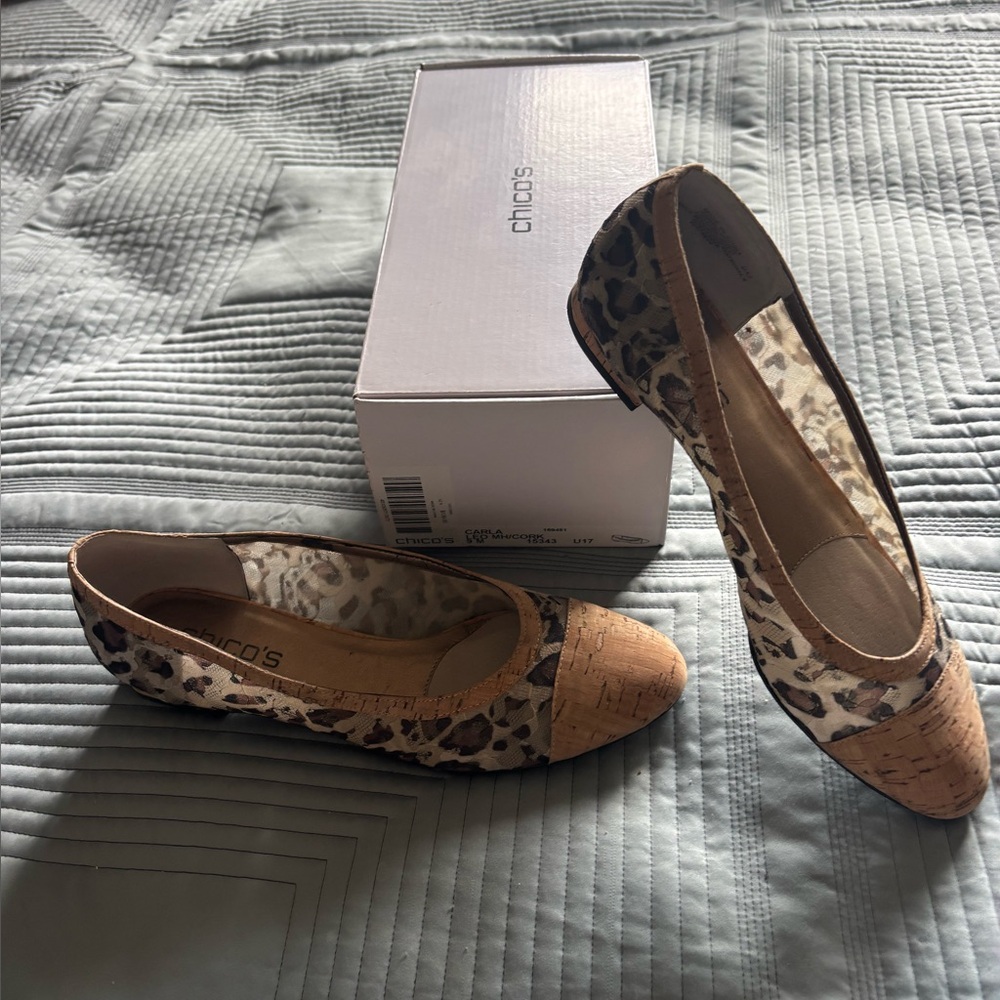 Chico's Carla Cork Leopard Ballet Flat Shoes